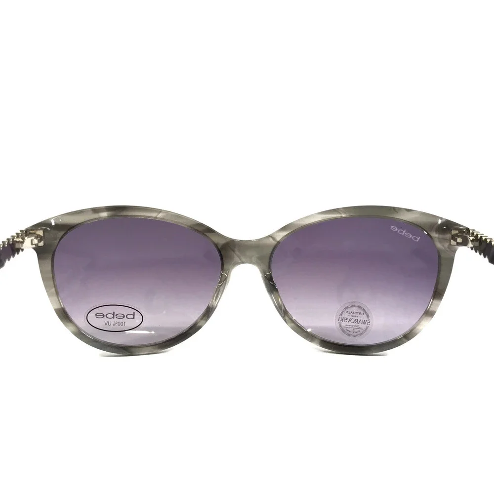 Bebe Sunglasses BB7202 001 SMOKE HORN Gray Cat Eye Frames Purple Gradient Lenses